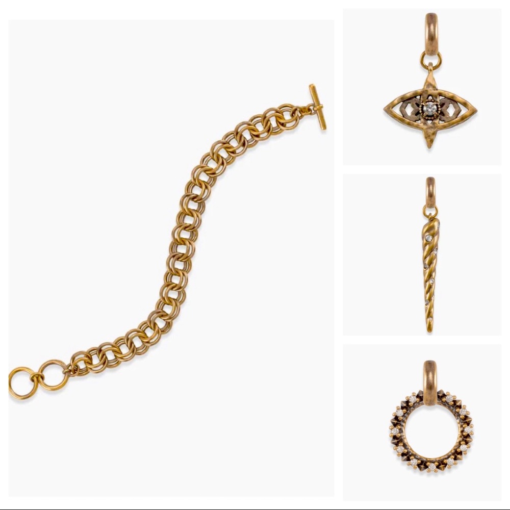 Kendra Scott Double Link Charm Bracelet with Charms in Vintage Gold Tone
